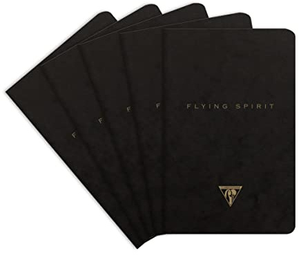 Clairefontaine 102506C - Packung mit 5 Hefte Flying Spirit, liniert, 11x17 cm, 48 Blatt, Schwarz Motiven sortiert, 1 Pack