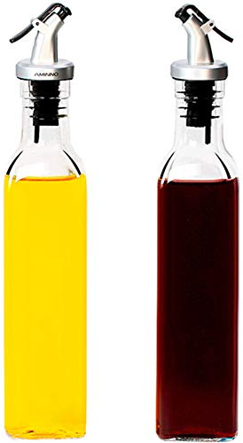 Oil and Vinegar Dispensers - 270ml Oil Dispenser Glass Bottle for Cooking Container Spout Oil Dispenser Bottle for Dining Table Set of 2 with Lever Release Pourer