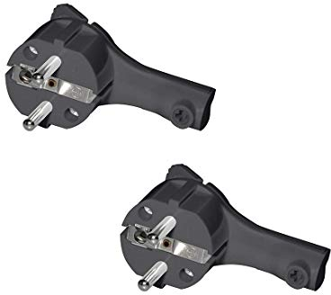 RedStar24 Schutzkontakt-Winkelstecker 250V, 16A, Flachstecker mit Klappgriff & Knickschutz, 8 mm Höhe, für Kabel bis 3x1,5 mm², CEE 7/7, Schuko-Winkelstecker extraflach mit Bügel, 2 Stück, Schwarz