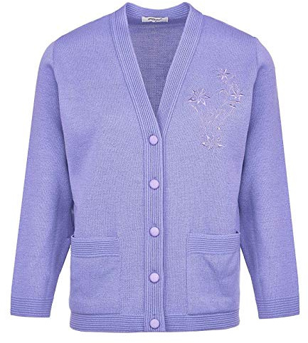 New Senior Ladies Classic Cardigan Embroidery Long Sleeve Pockets Elderly Women
