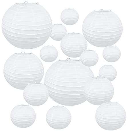 16pcs Paper Lanterns, White Round Paper Lanterns 4 6 8 10 12 Hanging Decorations Ball Lanterns Lamps for Parties, Garden, Family Celebrations, Weddings, Birthday, Christmas Party Decorations