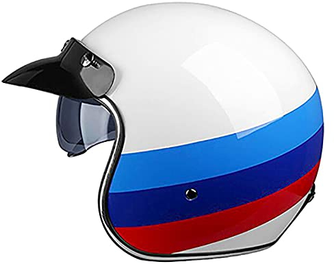 Woljay Retro Motorradhelm 3/4 Jethelm Halbhelme Motorrad Jethelm mit Schild Sonnenblende für Männer Frauen Erwachsene ECE 22/05 DOT Approved (Mittelgroß, Blau)