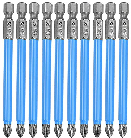 Saipor 10Stück Kreuz Lang Schraubendreher Bit Set PH2 Schlagschrauber Bits | 90mm Magnetische Schrauber Bitsatz 1/4 Sechskantschaft für Akkuschrauber