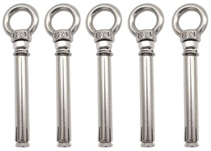 M6 M8 M10 Metal Expansion Bolts 304 Stainless Steel Screws Ceiling Hook Heavy Duty Bolts Anchor Fastener for Concrete Brick Wall Stone Use (M6x80,Eyebolt,5 Pack)