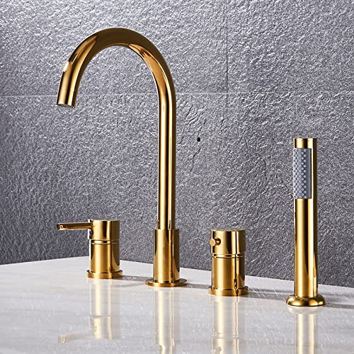 Wannenrandarmatur 4-Loch Badewannen-Armatur Wannenrand Badewanne Armatur Set Wannenrandkombination für Badezimmer,Gold