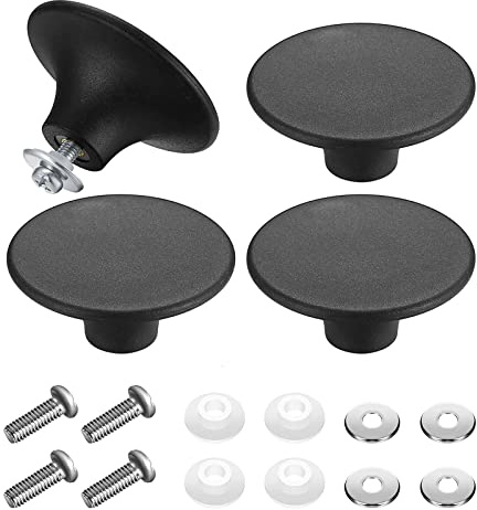 Acdokuk Lot de 4 boutons de couvercle de casserole résistants à la chaleur – Poignée circulaire avec vis pour poêle à frire, couvercle de casserole, couvercle en verre – Noir