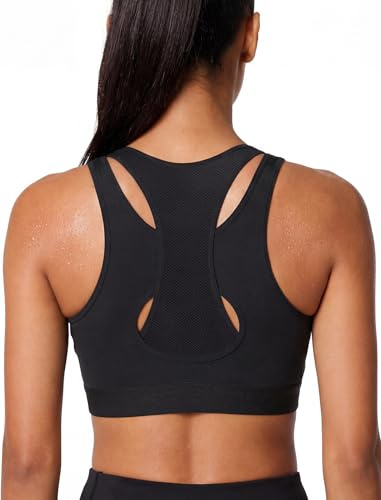 Yvette Soutien Gorge de Sport Femme Fermeture Avant Maintien Fort Grande Taille Rembourré Dos Nageur Fitness