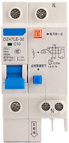 Disjoncteurs Électriques Différentiels de Sécurité Résiduels Modèle DZ47LE32 1P+N 10A 230V avec Protection Complète Contre Fuites à Terre Surcharge et Court-Circuit