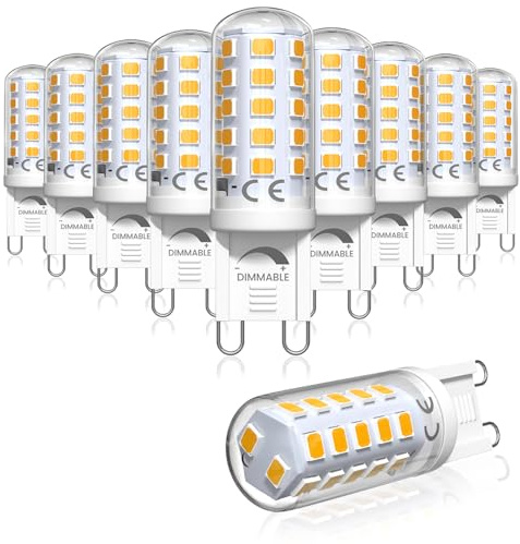 Bonlux Ampoule LED G9 Dimmable Blanc Chaud 2700K, 4W Equivalent Lampe Halogène 40W G 9, Petite Ampoule Culot GU9, Économie d'énergie, Sans Scintillement, Angle de Faisceau 360°, AC220-240V, Lot de 10