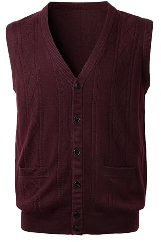 Harbrosrce Gilet Maglia a Cavo da Uomo Misto Lana Cardigan con Scollo a V con Bottone Senza Maniche Panciotto Pullover Maglieria con Tasche
