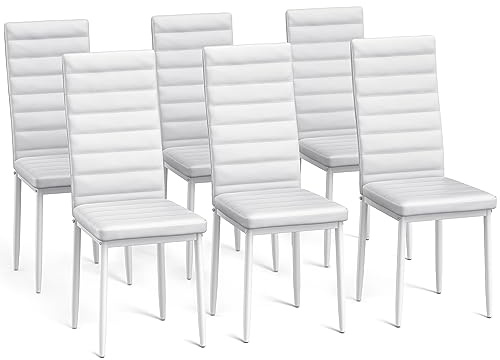 Bealife Set di 6 Sedie da Pranzo, Set di Sedie da Sala da Pranzo per Cucina, Sala da Pranzo, Sedia da Pranzo con Schienale Alto in Ecopelle (Bianco - Ecopelle, Set da 6 Sedie)