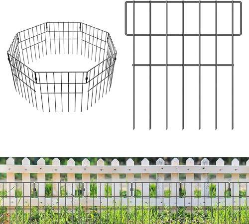 10 Pack Garden Fence,No Dig Animal Barrier Fence,13 Lx17 H Border Fencing for Dogs Metal Fence Panels for Outdoor,Black Small Metal Garden Fence Panels Fox Protection Barrier.