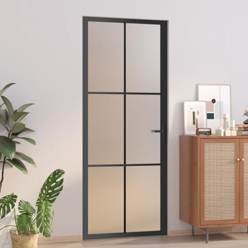 SECOLI innentüren glas innen glastür inkl Türgriff Wohnungstür Zimmertür Glastür Tür ESG Glas Aluminium Zur Montage in 35-50 mm Türrahmen-Schwarz und Frost-83 x 201.5 cm