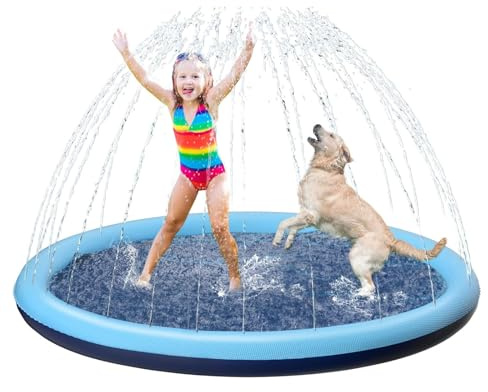 CHAWONER Dog Pool Splash Pad, 100cm/39in Anti-Slip Dog Sprinkle Splash Pool, Foldable Inflatable Puppy Splash Sprinkler Pad, Outdoor Dog Sprinkler Play Mat for Summer Garden Beach Backyard