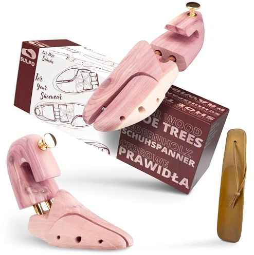 SULPO Premium Tendiscarpe uomo e donna - Allarga scarpe in legno di cedro, calzascarpe in legno incluso - Forme per scarpe con design ergonomico - Lunghezza e larghezza regolabile - Diverse misure