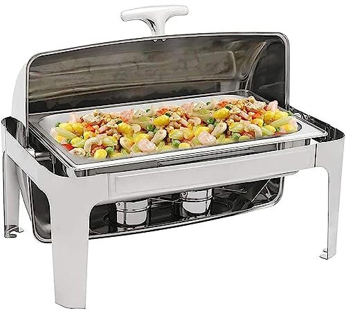 9L Chafing Dish, Full Size Stainless Steel Roll Top Chafer and Buffet Warmers Set with Food Pan, Water Pan and Fuel Holders for All Events