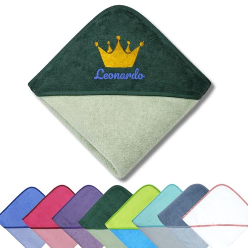 Generisch Kapuzenhandtuch Baby mit Krone – 100x100 cm – personalisiert – mit Namen Bestickt – Geschenk zur Geburt oder Taufe – WÖRNER – flauschig
