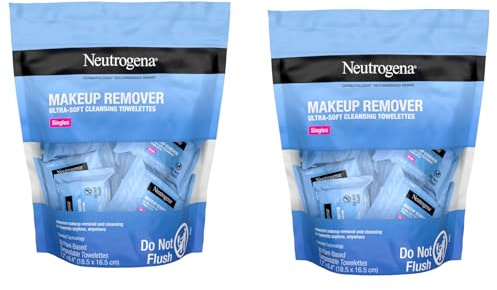Neutrogena Ultra-Soft Makeup Remover Cleansing Towelettes Singles: Plant-Based, 7.2x6.4 inches - 20 Count (Pack of 2)