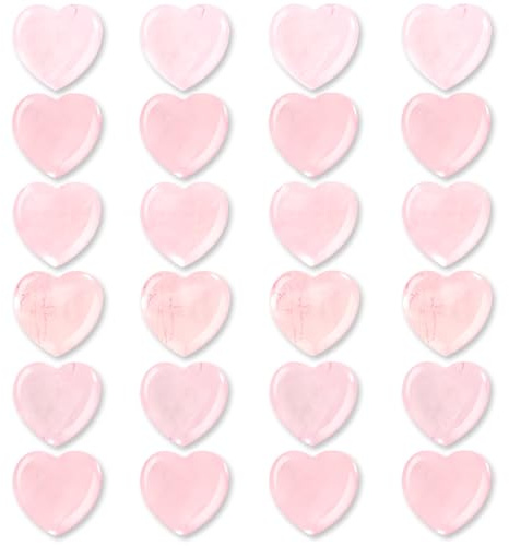 Joycabin Lot de 24 pierres de quartz rose en forme de cœur - Pierres de cristal naturelles - Décoration en vrac - Pierres précieuses polies - Guérison - Méditation - Chakra Reiki - Équilibre
