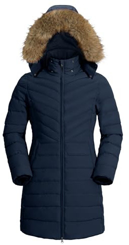 Pioneer Camp Manteau Femme Hiver Chaud avec Capuche Coupe-vent Imperméable Doudoune Longue Veste MatelasséE 2 Zippée Rembourré Manteaux Fermetures Éclair Latérales Parka （Bleu Marine;S