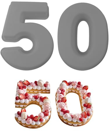 MytaYt 2 Stück VERDICKT 50 Silikon Zahlen Groß Geburtstag 10 Zoll Zahlen Kuchenform Backform 25cm für DIY Extra Groß Geburtstagstorte