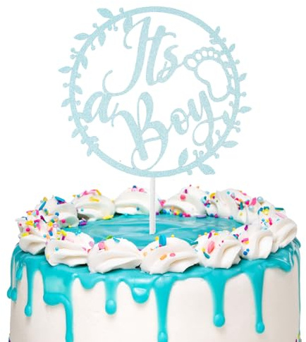 DazzJoy Its a Boy Tårtdekoration baby Party Pojke – Blå Glitter Tårta Dekoration