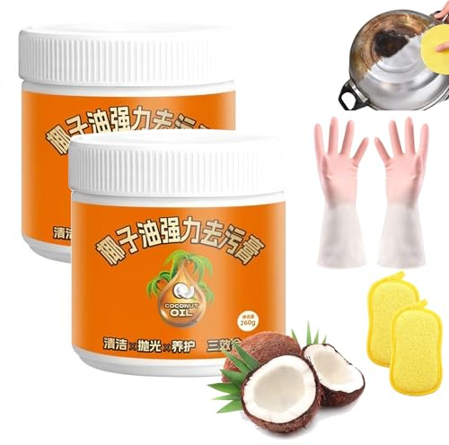 Pâte de nettoyage et de polissage multi-usage à l'huile de noix de coco, nettoyant pour ustensiles de cuisine en acier inoxydable naturel, pâte de nettoyage à l'huile de noix de coco, puissant