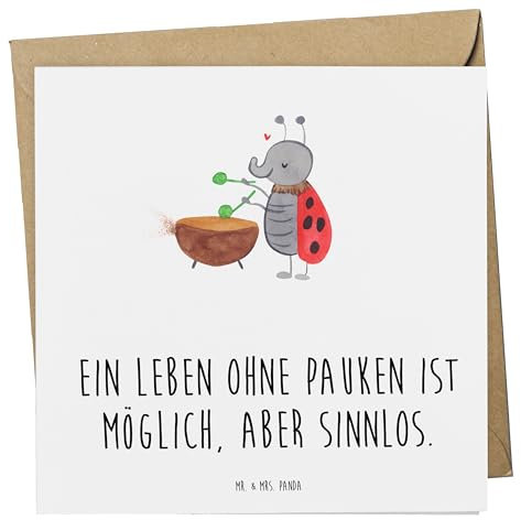 Mr. & Mrs. Panda Geburtstagskarte Pauken Leben - Geschenk, Orchester, Timpani, Notenblätter, Gutscheinkarte, Auftritt, Ensemble, Musikinstrument, Musizieren, Schlagzeug, Klänge, Hochwertige Grußkarte