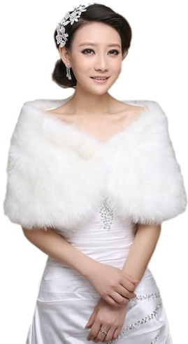 Étole de mariée en fausse fourrure pour femme - Blanc - Écharpe de mariée - Col en fourrure - Écharpe d'hiver - Écharpe de soirée - Boléro - Cape pour robe de mariée Cheongsam - Banquet