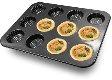 Kofebe Moule à pain perforé à 12 cavités en acier au carbone anti-adhésif pour la cuisson, 35 cm (L) x 26 cm (l) x 2,7 cm (H)