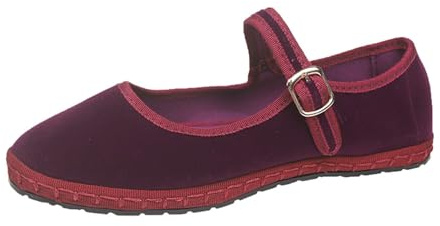 Velvet Mary Janes Women Red Ballet Flats Fall 2024 Y2k Shoes Burgundy Flat Shoes Suede Mary Jane Flats, Burgundy, 6.5 UK