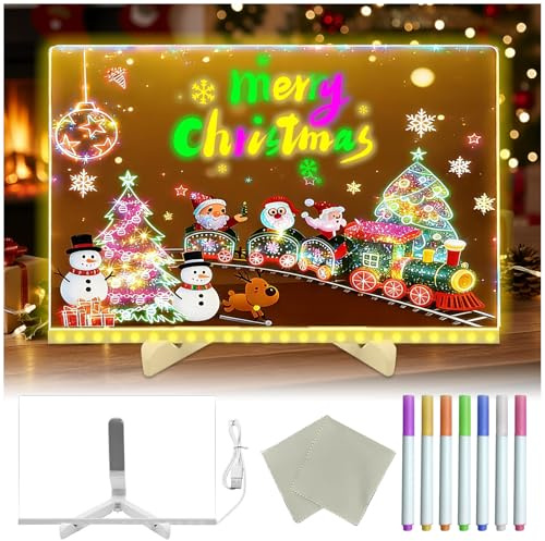 Lavagna a LED con Penna a 7 Colori, Lavagna Luminosa in Acrilico per Scrivere Messaggi Arte Creativa da Scrivania Magica Cancellabile a Secco per Scrivania Ufficio Bar Scuola e Casa Bacheca