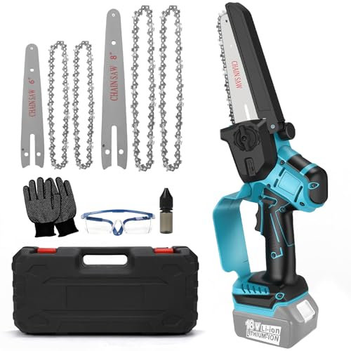 Mini motosega a batteria compatibile con Makita 18V (senza batteria), motosega elettrica a 8 pollici 6 pollici senza spazzole, piccola motosega con catena, catena di sicurezza, lubrificatore