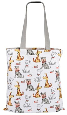 SPOTTED DOG GIFT COMPANY Tote Bag, Shopping Bag Donna in Tela Riutilizzabile, Shopper Cotone Spesso con Manici Lunghi, Pieghevole con Design di Cani, Regali per Amanti dei Cani 38 x 42 cm