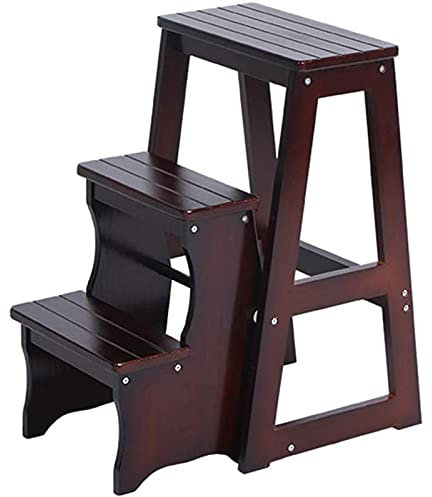 OZBMA Échelle Pliante à 3 Niveaux, escabeau en Bois, marches de lit Pliables pour Lits Hauts pour Adultes, étagères Debout, capacité de 300 LB (Marron)