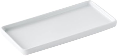 Weißes Keramik-Tablett, Rechteckiges Badezimmertablett, Vielseitiger Badezimmer Organizer für Kosmetik, Schmuck, Seife, Zahnpasta & Zahnseidensticks | Vielseitig für Küchenspüle, Arbeitsplatte (Klein)