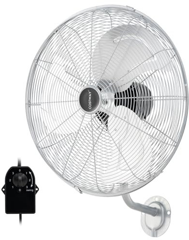 COSTWAY Ventilador Industrial de 120W, Ventilador de Pared Φ55cm con 3 Velocidades, Rotación Horizontal de 85°y Vertical de 30°, 3 Aspas de Aluminio, Metálico para Almacén y Taller (Plata)