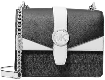 Michael Kors Greenwich Small Signature - Borsa a tracolla in pelle, colore: Nero, Nero Combo, Small