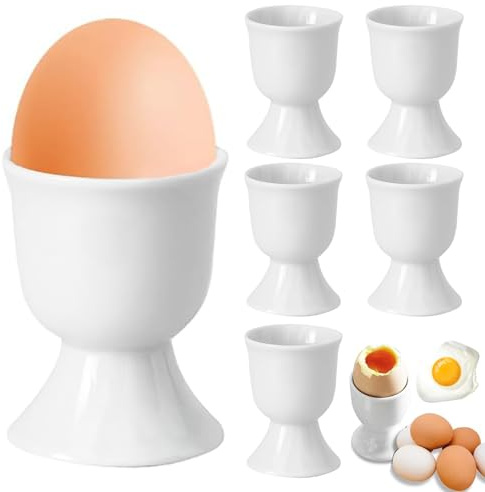 qhklew 6 Stück Eierbecher Set aus Porzellan, Eierbecher Weiss Porzellan, Tablett Frühstück Egg Cup Halter, Kleine Weinglasform, Eierbecher für das Frühstücksei beim Brunch, Buffet, Weiß