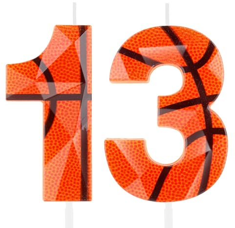 Velas 3D de baloncesto número 13, cera de primera calidad, diseño de diamante 3D, naranja, decoración de pastel