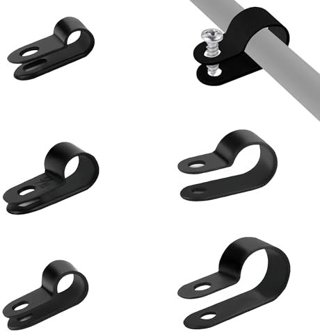 240 Pcs R Type Cable Clips,5 Sizes Black P Clips,3/16 1/4 5/16 3/8 1/2 Wall Cable Clamps,Outdoor Cable Clips for Electrical Cable Wire Conduit Cable Management
