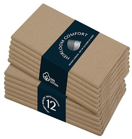 Heirloom Comfort Stoffservietten, 43 x 43 cm, 100% Baumwolle, weich, wiederverwendbar, saugfähig, waschbar, 12 Stück, ideal für Abendessen, Thanksgiving, Herbst, Hochzeiten, Babypartys, Urlaub