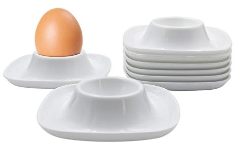 ZYDYRX Qaixwuyi 8 Stück Eierhalter Set Eierbecher Weiß Stapelbar Eierbecher mit Boden Melamin Eierteller Eierplatte Eierbehälter Eierträger Eierständer für Restaurant Frühstückset Zuhause Küche