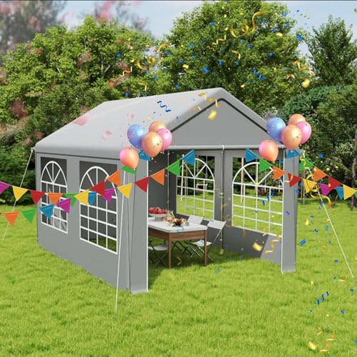 Aufun Carpa para fiestas de alta calidad de 3 x 4 m, con 4 paneles laterales extraíbles con ventanas, lona de polietileno impermeable, incluye cuerdas tensoras y piquetas, carpa para fiestas de jardín