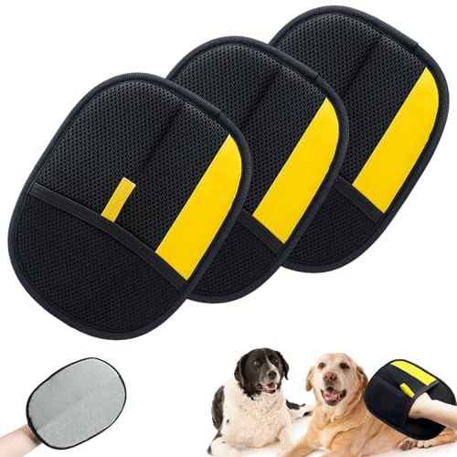 QckZee 3 Stück Tierhaarentferner Handschuh, Wiederverwendbare Handschuh Katzenhaare Hair Remover Glove, Effektive Tierhaarentfernung für Möbel, Kleidung und Betten(9.44 * 6.22 Zoll)