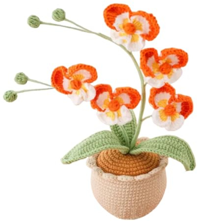 Magicherry Orchidea Phalaenopsis fatta a mano all'uncinetto con piante in vaso artificiali lavorate a maglia, fiori di orchidea Phalaenopsis con squisito vaso per Natale, compleanno, laurea, regali