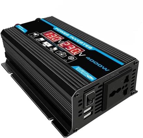 Convertisseur Tension Pur Sinus Convertisseur Onduleur 4000 W 12 V Vers 110/220 V Transformateur Tension Affichage LED Appareils Électroménagers Voiture Modifiée Double USB(Le noir,12V to 220V)