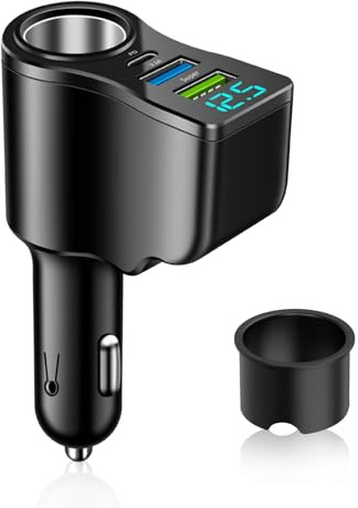 106 W 4 en 1 encendedor de cigarrillos USB con cargador rápido PD y QC3.0 de 30 W, adaptador de carga para coche 12 V/24 V con indicador de voltaje LED, accesorio universal para el coche para iPhone