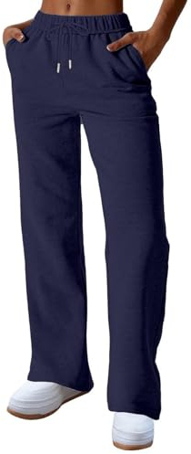 Trousers for Women Work Trousers Ladies High Waist Joggers Size 18 Jogging Bottoms Womens Sweatpants Wide Leg Straight Leg Cotton Straight Pants Elastic Waist Plus Size Clothing for Women Navy