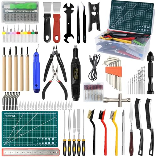 HIMOMO 154 PCS USB 3D Printer Tool Kit, 3D Printing Multi-Tool Set - Includes Pliers, Tweezers, Files, Drill Bits & Rulers, 3D Printer Accessories for Nozzle Cleaning, Deburring & Post-Processing
